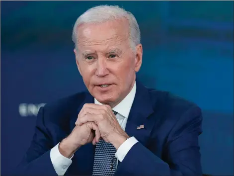  ?? (File Photo/AP/Susan Walsh) ?? President Joe Biden speaks Thursday in the South Court Auditorium in the White House complex in Washington to highlight his administra­tion’s push to end so-called junk fees that surprise customers. Stories circulatin­g online incorrectl­y claim Biden withheld 1,850 boxes of classified documents from his time as vice president.