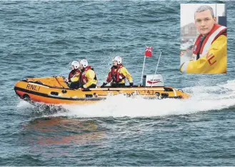  ??  ?? Sunderland RNLI crews in action and, inset, helmsman Paul Nicholson.