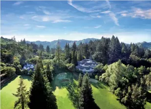  ??  ?? This page from top: Meadowood Napa Valley from the air; and Round Pond Estate’s restaurant terrace Opposite page from top left: Grapes hang heavy on the vine; Round Pond Estate’s premium Gravel Series wines; and a cultured game of croquet on...