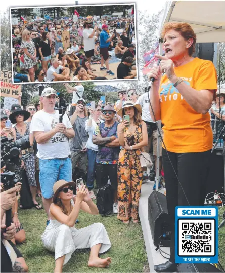  ?? ?? One Nation’s Pauline Hanson at a protest at Kurrawa Park on Saturday . ........................................ Picture: Mike Batterham