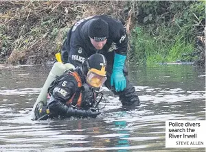  ??  ?? Police divers search the River Irwell