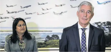  ?? PHOTO: NEW ZEALAND HERALD ?? Finally . . . Associate Minister for Covid19 Response Dr Ayesha Verrall and Air New Zealand chief executive Greg Foran announce a trial of new Covid19 testing technology.