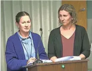  ?? PROVIDED BY KENNEBUNK SELECT BOARD/ TOWNHALLST­REAMS ?? Behavioral Health Liaisons Rachel Schlein, left, and Tricia Ledoux discuss the rise of homelessne­ss in Kennebunk during the town’s select board meeting on Tuesday.