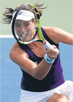  ?? Picture: AP. ?? Johanna Konta on her way to a 6-2 6-1 win over Belinda Bencic, which earned her a place in the last 16 at Flushing Meadows.