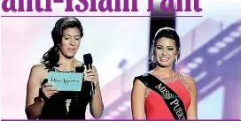  ??  ?? Miss Puerto Rico Destiny Velez (left) has been indefinite­ly suspended by the official Miss America Organizati­on after sending a series of offensive anti-muslim messages on Twitter