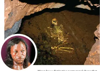  ??  ?? ABOVE Visit Gough’s
Cave to see a replica of Cheddar Man’s skeleton INSET DNA analysis revealed it was likely that Cheddar Man had dark brown skin, dark hair and blue or green eyes, as this reconstruc­tion shows