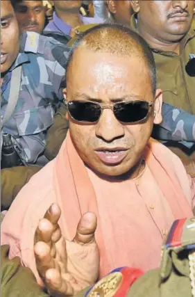  ?? PTI ?? Uttar Pradesh chief ministerel­ect Yogi Adityanath arrives at Bharatiya Janata Party’s legislatur­e meeting in Lucknow on Saturday.