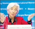  ??  ?? Internatio­nal Monetary Fund (IMF) Managing Director Christine Lagarde speaks during a news conference after the Internatio­nal Monetary and Financial Committee (IMFC) conference at the World Bank/IMF Spring Meetings, in Washington on April 20. (AP)