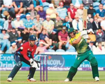  ?? Rex Features ?? AB de Villiers of South Africa in action against England during the third Internatio­nal Twenty20 match in Cardiff on Sunday. England won by 19 runs to seal the series.