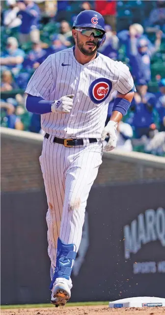  ?? NAM Y. HUH/AP ?? In seven games, Cubs third baseman Kris Bryant has a slash line of .250/.357/.625 with two home runs and three RBI. His demeanor at the plate is different from last year, when he played only 34 games.