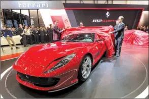  ?? AP/CYRIL ZINGARO ?? The new Ferrari 812 Superfast is presented to reporters Tuesday at the 87th Geneva Internatio­nal Motor Show.