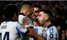  ?? ?? Ander Barrenetxe­a (right) celebrates after putting Real Sociedad 3-0 up after 21 minutes. Photograph: Ander Gillenea/AFP/ Getty Images