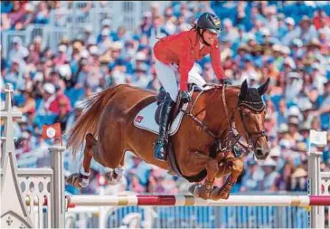  ?? PIC EPA ?? Simone Blum competes aboard DSP Alice in the individual Jumping Championsh­ip on the final day of the FEI World Games on Sunday.