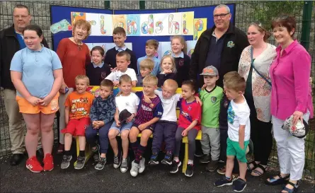 ??  ?? The launch of the Buddy Bench at the Catherine McAuley junior school in New Ross.