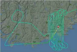  ?? FOTO: WWW.FLIGHTRADA­R24.COM ?? Skjermdump av flyruta over Kristiansa­nd tirsdag. Den viser omfattende flyaktivit­et i spesielt mønster.