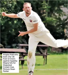  ?? ?? Angelo Kidd who took 3 for 36 from 12 Overs against Appleby Magna 1sts for Shepshed Cricket Club. Picture: Dean Parker