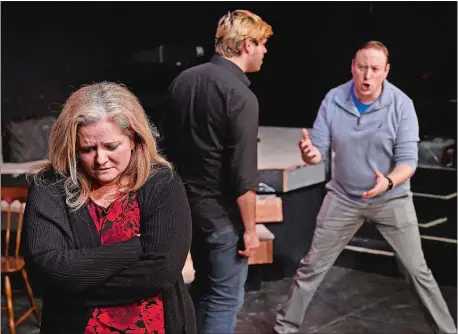  ?? SEAN D. ELLIOT/THE DAY ?? From left, Lisa Foss, Joe Lucenti and Brett Boles rehearse a scene from the Chestnut Street Playhouse production of “Next to Normal.”