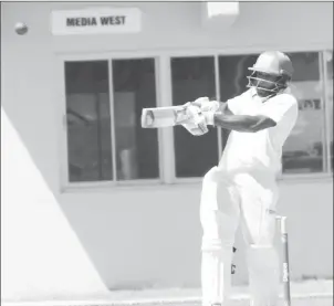  ?? (Orlando Charles Photo) ?? Assad Fudadin pulls a delivery through the leg side during his first innings knock against Guyana yesterday.