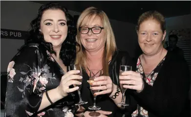  ??  ?? Nadine Sheehy, Helen Charles and Paula Prendergas­t toasting the New Year for Women’s Christmas at Parker’s Bar in Kilflynn on Saturday.