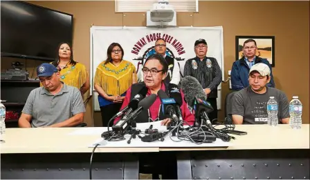  ??  ?? Crushing news: (From left) swanson, Robinson and Tait at a press conference announcing that the two men were switched at birth in 1975 when their mothers gave birth at Norway House Indian Hospital. — AP