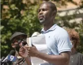  ?? PAT NABONG/SUN-TIMES ?? State Rep. La Shawn K. Ford calls on Tuesday for Gov. J.B. Pritzker to lower flags in Illinois to mark Juneteenth on Friday.