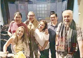  ??  ?? (From left) Jose Ignacio, Frances Makil Ignacio, director Alex Cortez, Eugene Domingo, Dennis Marasigan and sir Tony Mabesa at Dulaang UP’s Ang Tahanan ni Bernarda Alba in September 2019.