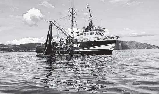  ?? PHOTO COURTESY OF SAM ANDERSON ?? The Nancy Jillian, a herring seiner out of Corner Brook, was the first to arrive on the scene after a lobster fishing boat overturned in the Port au Port area on Sunday, April 21, 2024. Two men from Lark Harbour died in the accident.