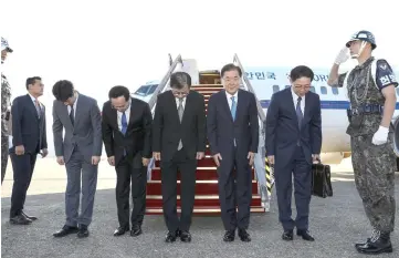  ??  ?? South Korean special envoys led by Chung, leave for Pyongyang from an airport in Sungnam city, South Korea. — Reuters photo