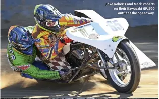  ?? ?? Jake Roberts and Mark Roberts on their Kawasaki GPz900 outfit at the Speedway.