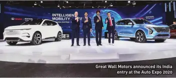  ??  ?? Great Wall Motors announced its India
entry at the Auto Expo 2020