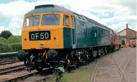  ?? DEPG ?? The Williton-based Diesel & Electric Preservati­on Group expressed disappoint­ment that the upgrade to the Seaward Way crossing in Minehead has been delayed, resulting in loss of services that were to have been dieselhaul­ed. Class 47 No. 47077 (D1661/47613/47840) North Star has now gone on hire to the North Yorkshire Moors Railway for a minimum of two years after receiving treatment for bodywork corrosion since its withdrawal from traffic in late 2018. It has been reliveried in BR blue with its first TOPS number, which it carried when allocated to Cardiff Canton in the late 1970s. The WSR has also agreed that the group's Class 33s will operate in multiple on August 21 to mark the 60th anniversar­y year. Class 35 ‘Hymek' D7018 will also haul one of the Bishops Lydeard to Dunster and return services on July 17 and 31, August 14 and September 25.