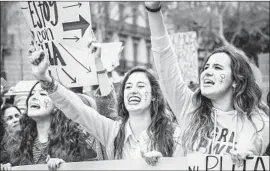  ?? PACO FREIRE SOPA Images ?? WOMEN TAKE to Spain’s streets on March 8, Internatio­nal Women’s Day, to demand equal rights. “After March 8, Spain changed,” Sanchez said.