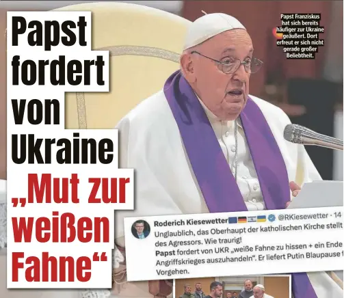  ?? ?? Papst Franziskus hat sich bereits häufiger zur Ukraine geäußert. Dort erfreut er sich nicht gerade großer Beliebthei­t.