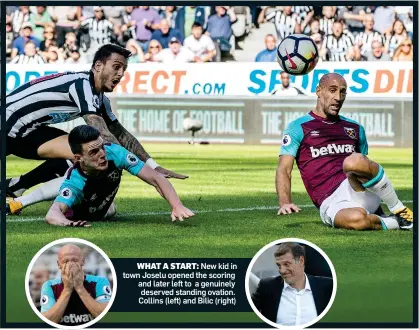  ?? Picture: ?? WHAT A START: New kid in town Joselu opened the scoring and later left to a genuinely deserved standing ovation. Collins (left) and Bilic (right)