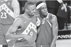  ?? CANADIAN PRESS FILE PHOTO ?? As a veteran on an expiring contract Serge Ibaka, left, is likely not long for the Toronto Raptors, but 24-year-old forward Pascal Siakam, who earned the NBA’s most improved player award this season, will be a cornerston­e.