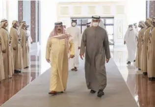  ?? ?? Sheikh Mohamed receives Bahrain’s King Hamad Bin Isa Al Khalifa in Abu Dhabi.
WAM