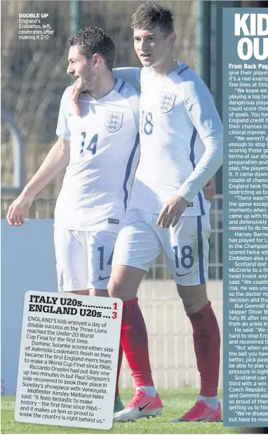  ??  ?? DOUBLE UP England’s Embleton, left, celebrates after making it 2-0 DESPAIR Star Burke, below, could not inspire Scotland to victory