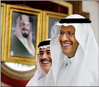  ?? AP/AMR NABIL ?? Aramco chief Amin Al-Nasser (left) and Saudi Energy Minister Prince Abdulaziz bin Salman leave a news conference Tuesday in Jiddah after announcing that more than half of the country’s daily crude oil production had been restored since the weekend attack.