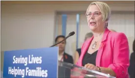  ?? The Canadian Press ?? B.C. Minister of Mental Health and Addictions Judy Darcy announces the opening of a new Overdose Emergency Response Centre during a news conference at Vancouver General Hospital in Vancouver on Friday.