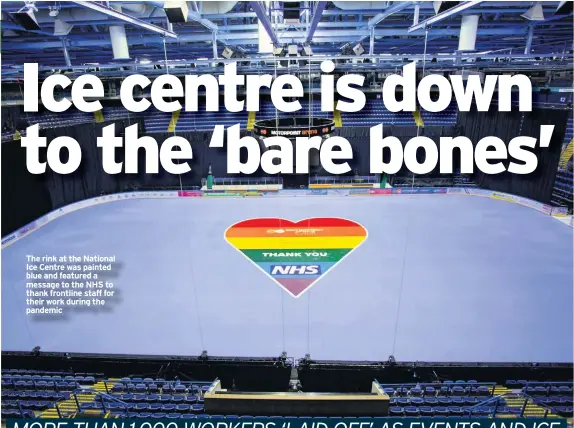  ??  ?? The rink at the National Ice Centre was painted blue and featured a message to the NHS to thank frontline staff for their work during the pandemic