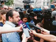  ?? Francois Guillot / AFP/Getty Images ?? Francois Lambert, the nephew of Vincent Lambert, speaks to the press after the death of his uncle, who had been in a vegetative state since 2008.