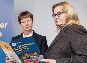  ??  ?? ●●Gillian Guy (left), chief executive of Citizens Advice, with Alison Haynes, the new chair of Citizens Advice Greater Manchester