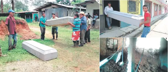  ??  ?? 1 FOTOS: JUAN DÍAZ 2 3 (1) La vivienda que compartía la pareja quedó destruida. (2) Familiares viajaron a Comayagua para retirar dos féretros que donó la municipali­dad. (3) Los cuerpos fueron velados en una iglesia de la comunidad.