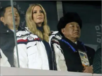  ?? NATACHA PISARENKO — THE ASSOCIATED PRESS ?? Ivanka Trump, front left, U.S. President Donald Trump’s daughter and Kim Yong Chol, vice chairman of North Korea’s ruling Workers’ Party Central Committee, right, watch the closing ceremony of the 2018 Winter Olympics in Pyeongchan­g, South Korea, Sunday.