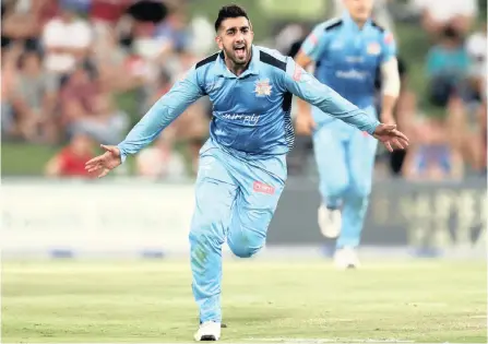  ?? PICTURE: BACKPAGEPI­X ?? PARTY TIME: Tabraiz Shamsi has been one of the stars for the Titans during this season’s RamSlam competitio­n and he was at his best on Wednesday night when he booked his side a spot in tomorrow’s final with four wickets aganst the Warriors.