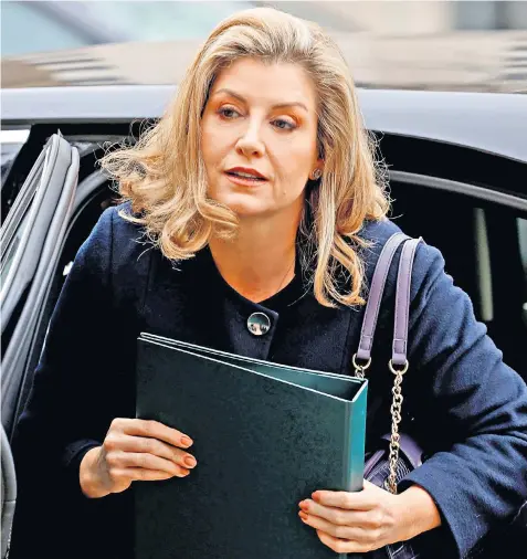  ?? ?? Penny Mordaunt, Leader of the Commons, arrives at No 10 for a meeting yesterday. She has been touted as the most likely unity candidate for a leadership challenge