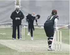  ??  ?? Sunderland’s Joe Defty bowling to Philadelph­ia’s Adam McGuire.