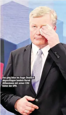  ??  ?? Das ging böse ins Auge: Deutlich abgeschlag­en landete Bernd Althusmann mit seiner CDU hinter der SPD.