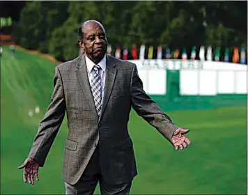  ?? CHRIS CARLSON / AP FILE ?? Lee Elder poses for a picture at the Masters golf tournament on Nov. 9, 2020 in Augusta, Ga. Elder broke down racial barriers as the first Black golfer to play in the Masters and paved the way for Tiger Woods and others to follow. The PGA Tour confirmed Elder’s death, which was first reported by Debert Cook of African American Golfers Digest. No cause or details were immediatel­y available, but the tour said it spoke with Elder’s family. He was 87.