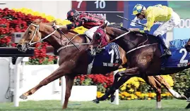  ?? Club Picture: Hong Kong Jockey ?? RECORD SMASHED. Time Warp, trained by Tony Cruz and ridden by Zac Purton, wins the Hong Kong Gold Cup at Sha Tin yesterday, becoming the first horse to run the 2000m under two minutes.